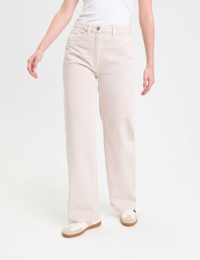 Jeans wide leg taille haute ecru femme