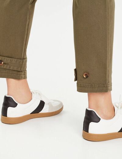 Pantalon cargo bas resserré vert foncé femme