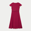 Robe longue droite col v manches courtes rouge femme