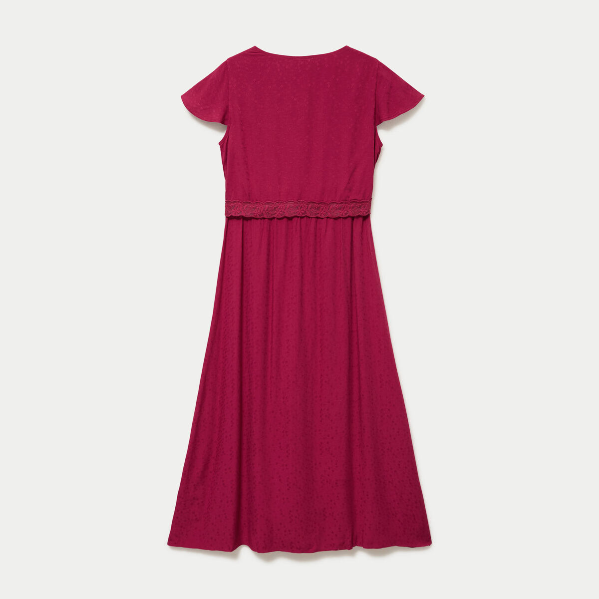 Robe longue droite col v manches courtes rouge femme