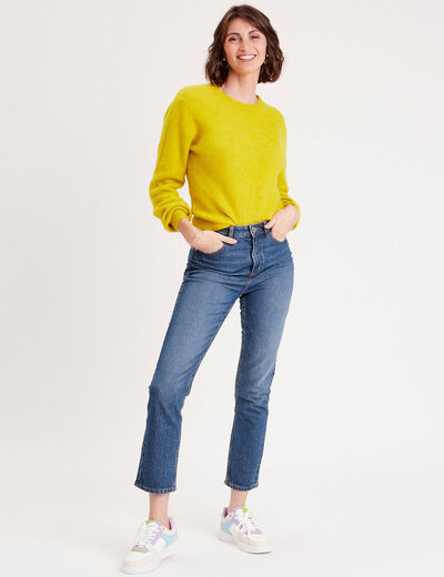 Pull avec col rond jaune or femme