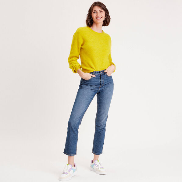 Pull avec col rond jaune or femme