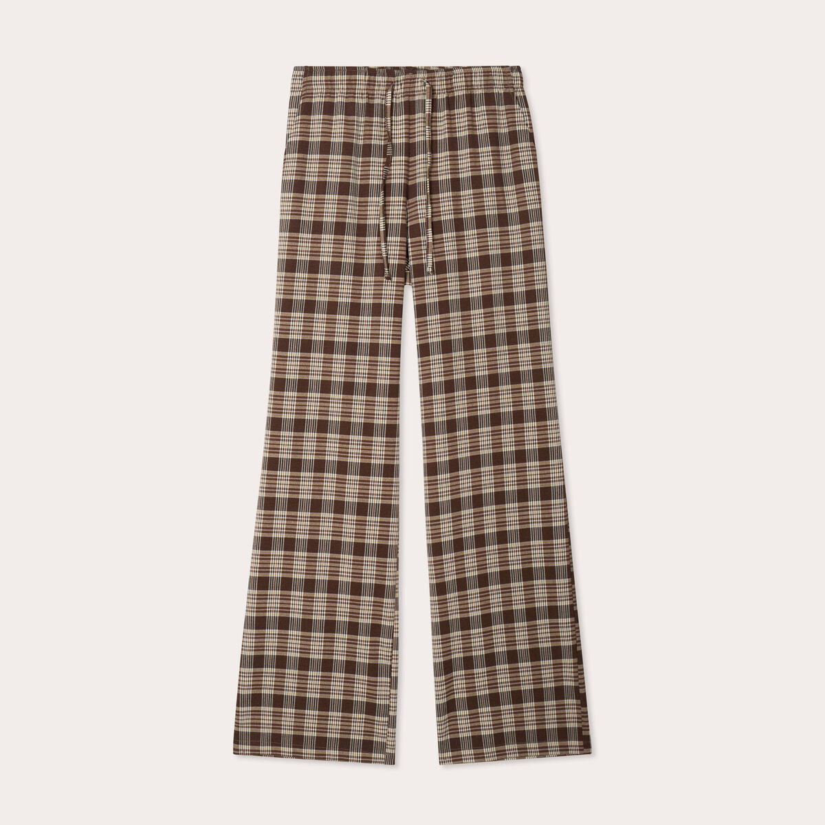 Pantalon large taille haute marron foncé femme