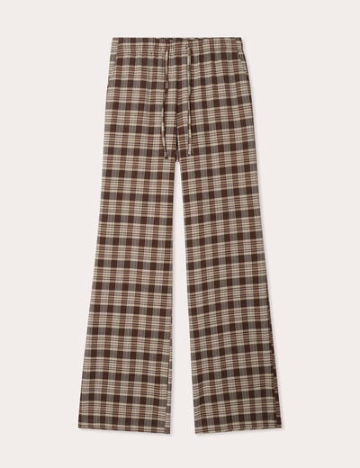 Pantalon large taille haute marron foncé femme