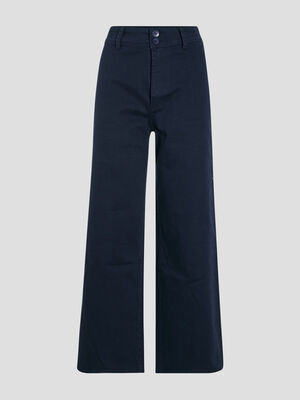 Jeans wide leg taille haute bleu marine femme