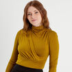 T-shirt drap&eacute; col montant jaune fonc&eacute; femme
