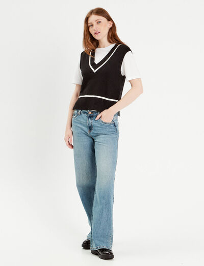 Pull sans manches noir femme