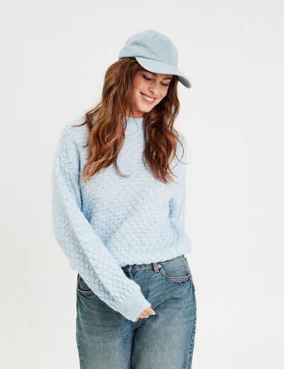 Pull col montant bleu pastel femme