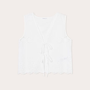 Blouse sans manches brodée blanc femme