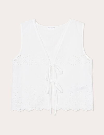 Blouse sans manches brodée blanc femme