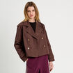 Trench court boutonné marron foncé femme