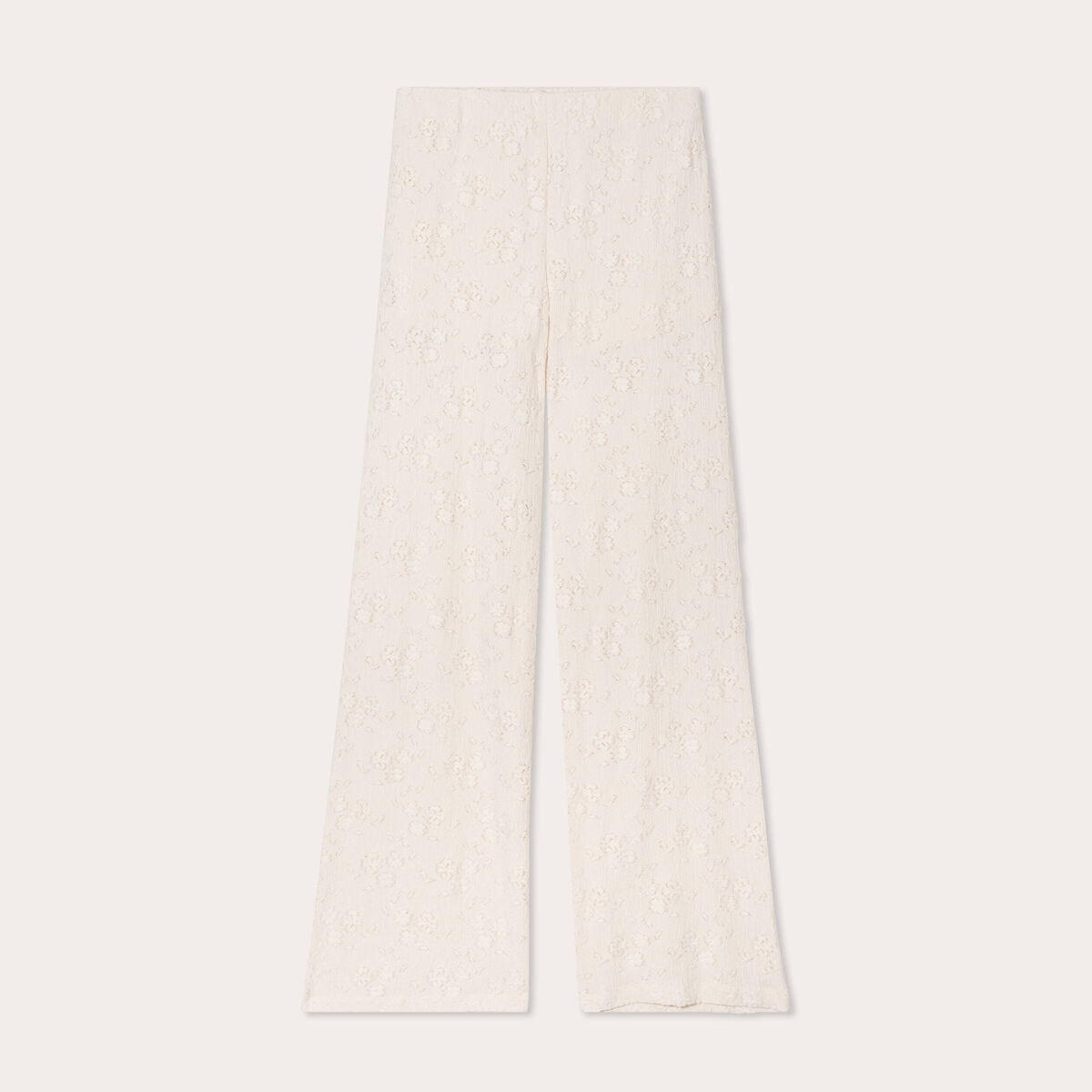 Pantalon large ajouré ecru femme