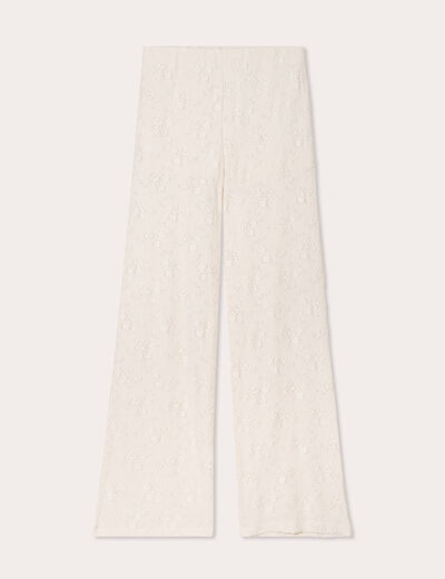 Pantalon large ajouré ecru femme