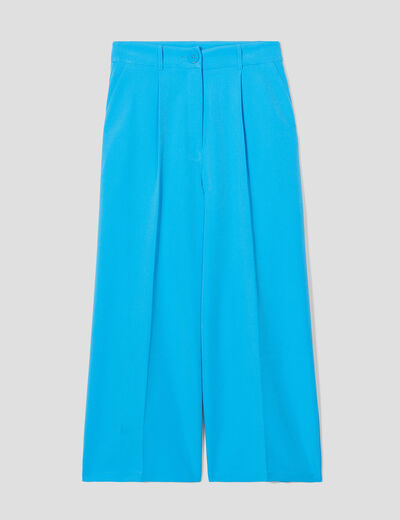 Pantalon city large bleu femme