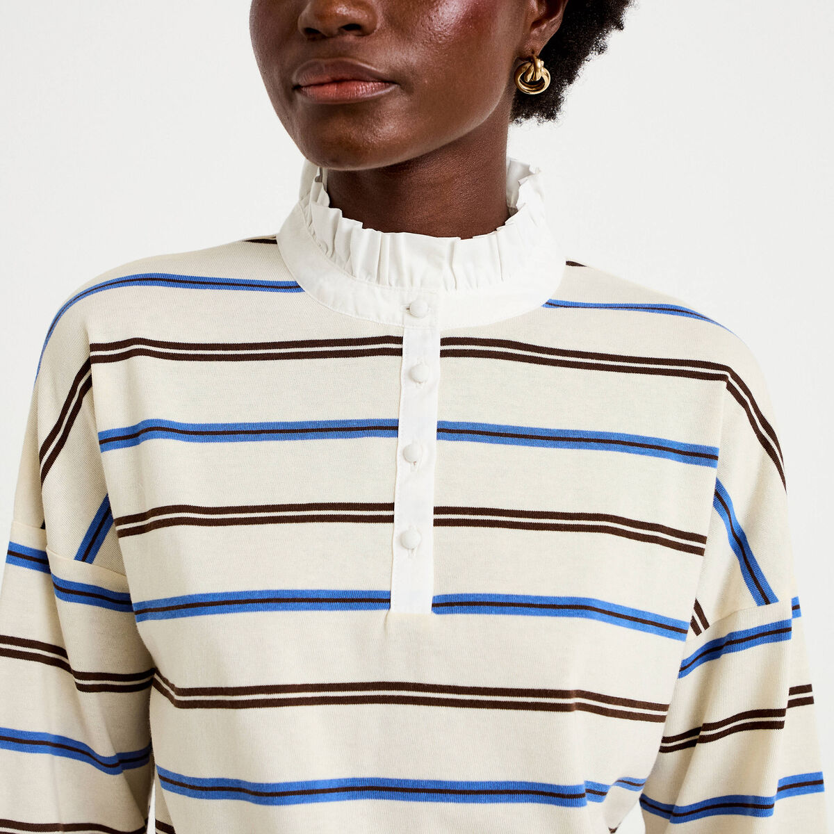 Polo manches longues col chemise blanc femme