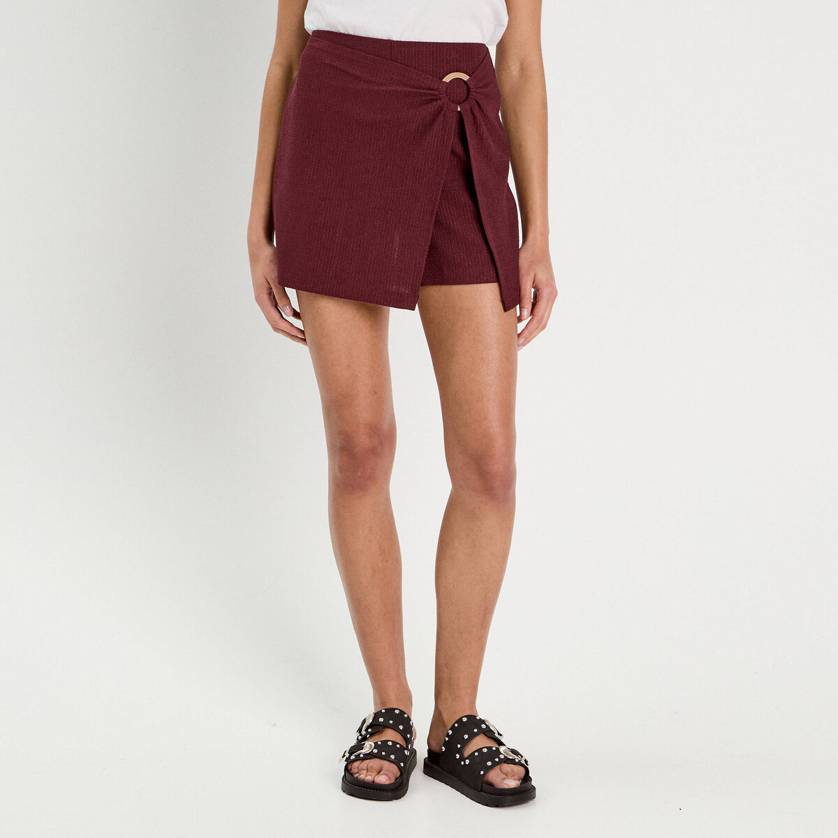 Jupe-short évasée prune femme