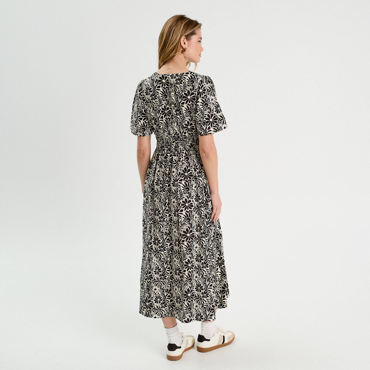 Robe longue évasée blanc femme