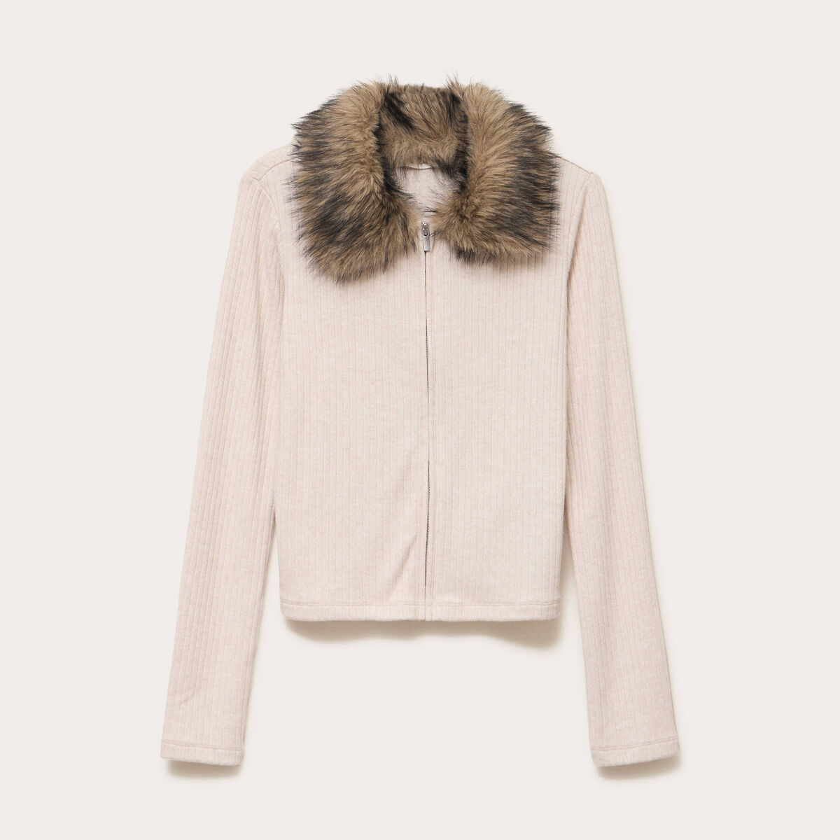 Gilet col fausse fourrure sable femme