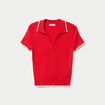 Pull manches courtes col polo rouge femme