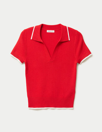 Pull manches courtes col polo rouge femme