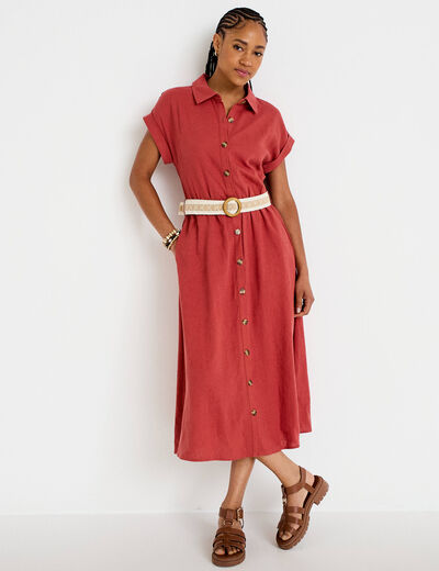 Robe &eacute;vas&eacute;e avec ceinture amovible vieux rose femme