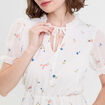Blouse col V manches courtes blanc femme