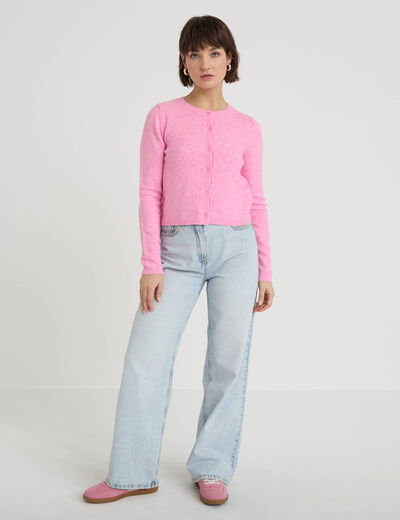 Gilet boutonn&eacute; manches longues rose femme