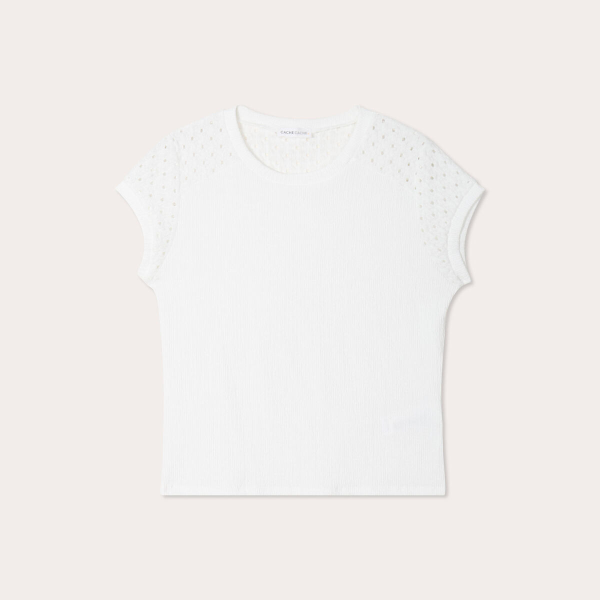 T-shirt détails ajourés ecru femme