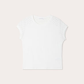 T-shirt détails ajourés ecru femme