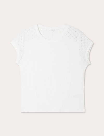 T-shirt détails ajourés ecru femme