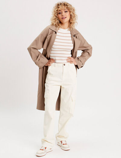 Pantalon large cargo ecru femme