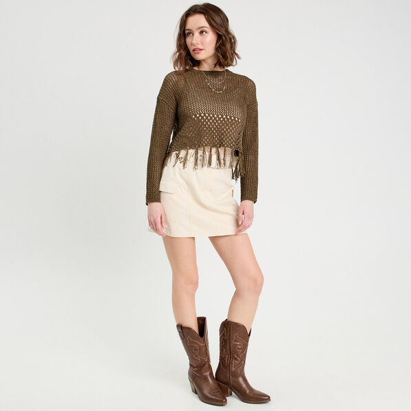Jupe droite ceinturée ecru femme
