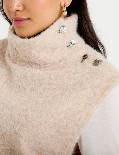 Pull droit sans manches col montant sable femme