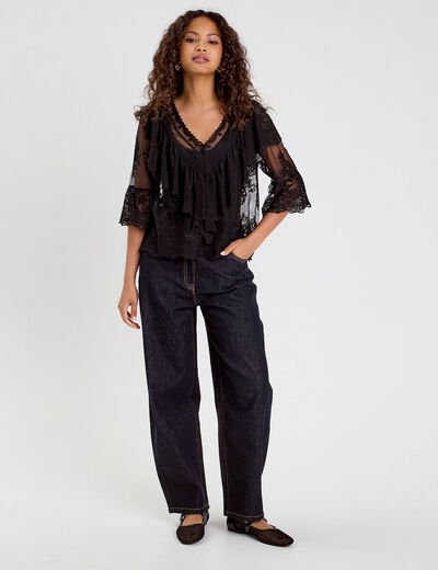Blouse manches 3/4 dentelle noir femme