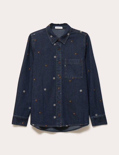 Chemise en jean brod&eacute;e denim brut femme