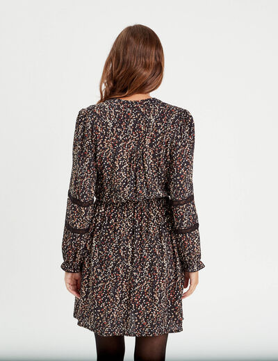Robe évasée détails dentelle noir femme