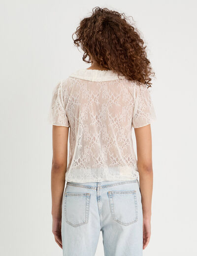 Top dentelle et volants ecru femme