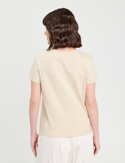 T-shirt poche détails bijoux beige femme