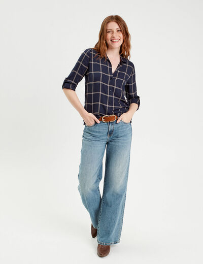 Chemise manches longues bleu foncé femme