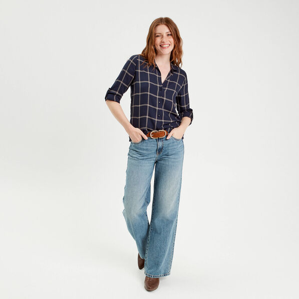 Chemise manches longues bleu foncé femme