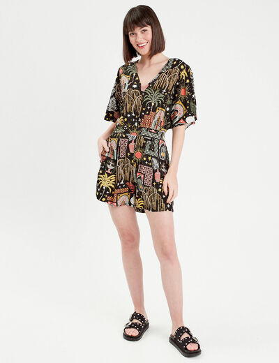 Combishort fluide noir femme