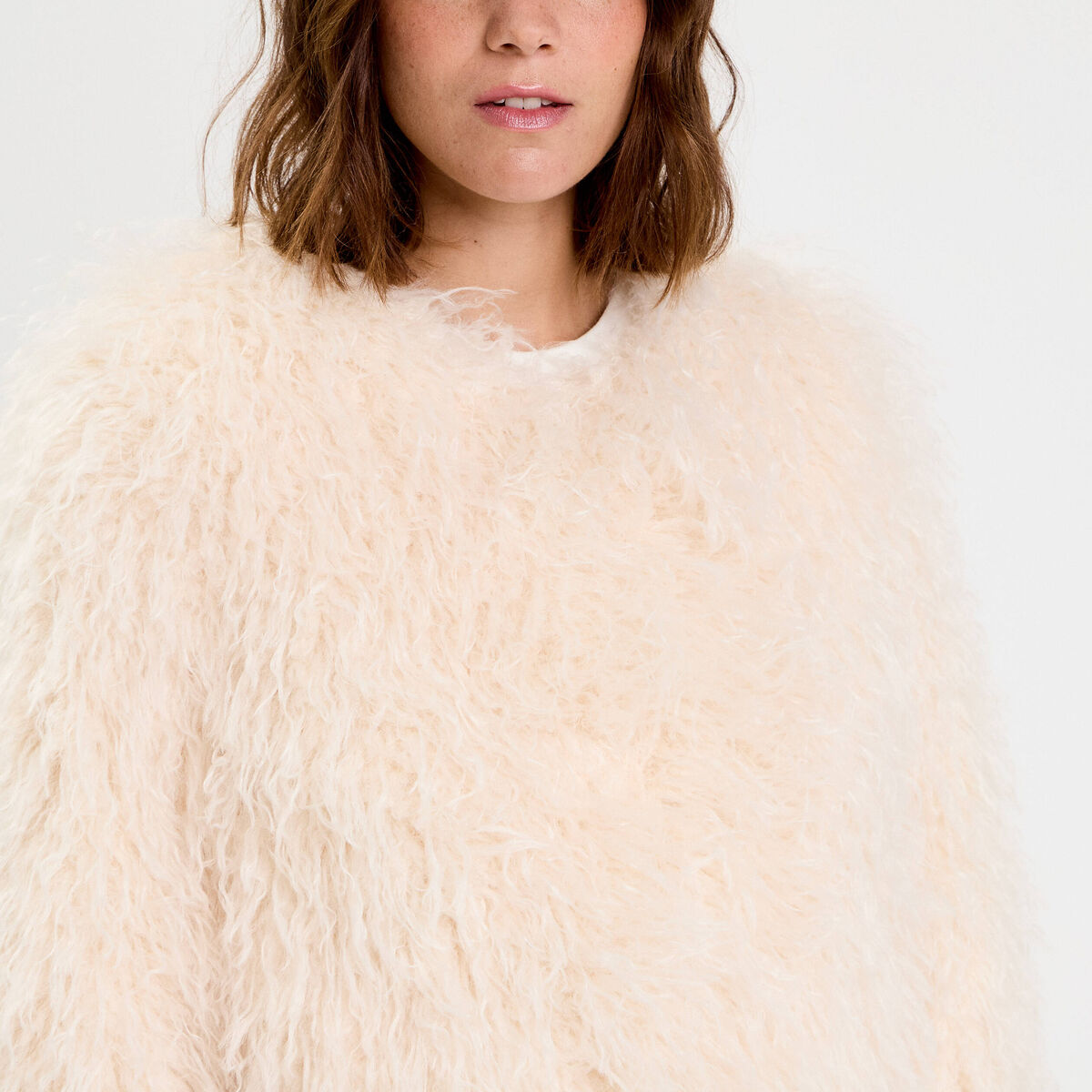 Veste fausse fourrure ecru femme