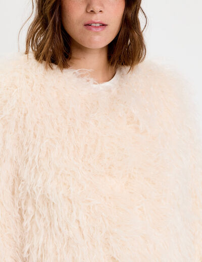 Veste fausse fourrure ecru femme