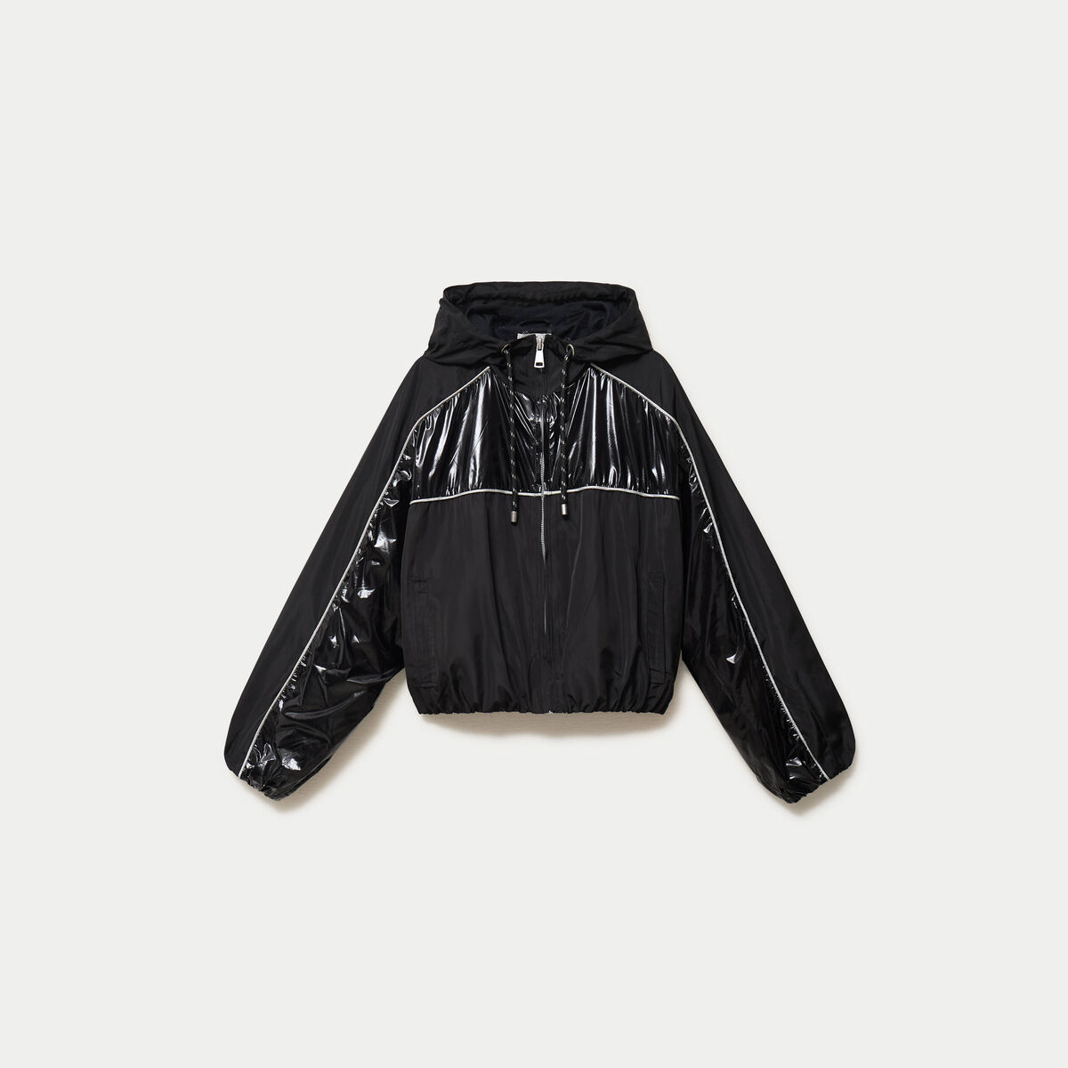 Coupe-vent oversize cropped bi-mati&egrave;re noir femme