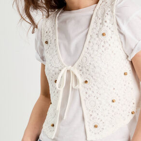 Gilet noué effet crochet ecru femme