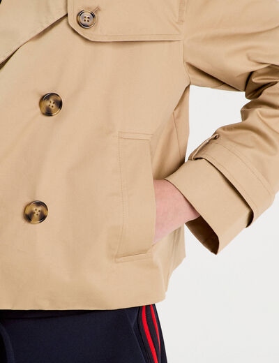 Trench court boutonné sable femme