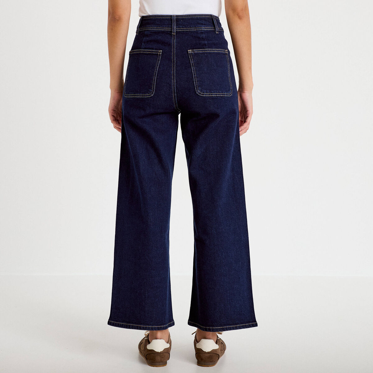 Jean wide leg cropped taille haute denim brut femme