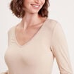 T-shirt thermique col en V plumetis sable femme