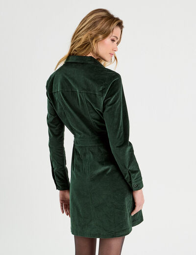 Robe trapèze velours zippée vert foncé femme