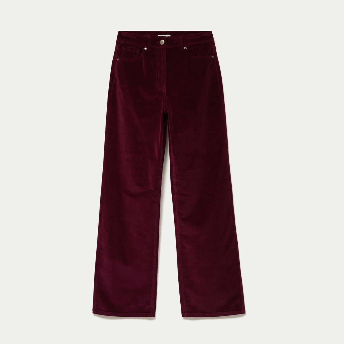 Pantalon bootcut taille haute velours bordeaux femme